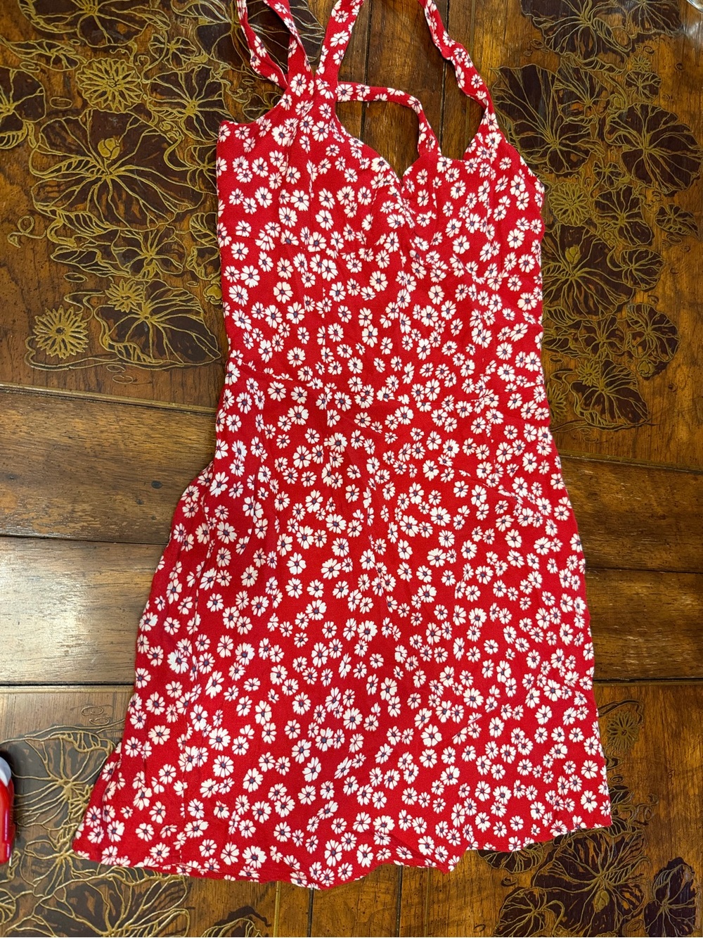 Reformation Red Floral Mini Dress with White Daisies